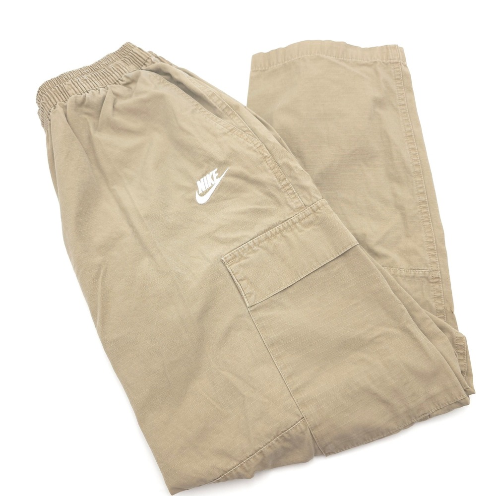 Nike Mens Medium Ripstop Cargo Pants Tan Khaki Elastic Waist Embroidered Logo